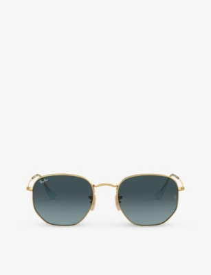 RAY-BAN: RB3548N gold-tone metal and glass hexagonal sunglasses