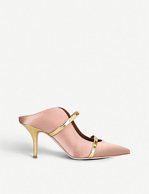 MALONE SOULIERS: Maureen leather-trimmed satin mules