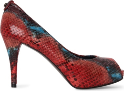 STUART WEITZMAN Sierra mock-snake peep-toe court shoes