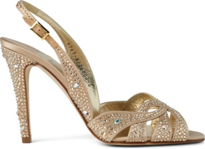 GINA Quincey Swarovski leather slingback sandals