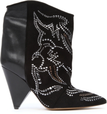 ISABEL MARANT Memphis studded leather and suede ankle boots