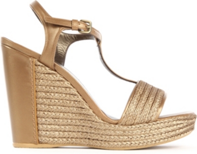 STUART WEITZMAN Matey raffia and leather wedge sandals