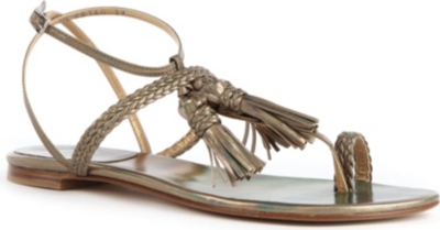 STUART WEITZMAN Tasselites metallic leather sandals