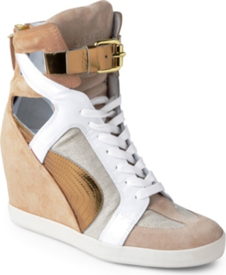 CASADEI Snapdragon suede and leather wedge trainers