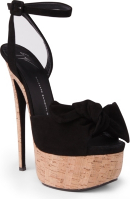 GIUSEPPE ZANOTTI Suede and cork peep-toe sandals