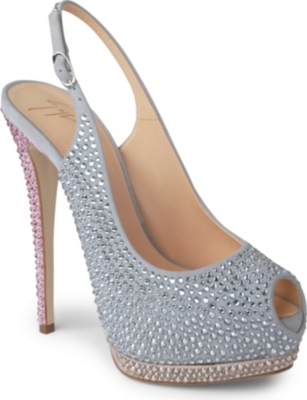 GIUSEPPE ZANOTTI Crystal-embellished suede slingback sandals