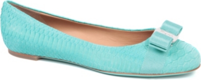 FERRAGAMO Varina embossed suede pumps