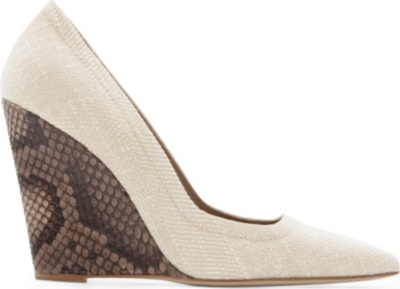 BURBERRY Dearsley tweed and snakeskin wedge courts