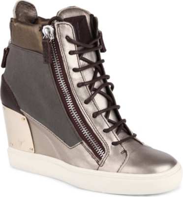 GIUSEPPE ZANOTTI Milan metallic leather wedge trainers