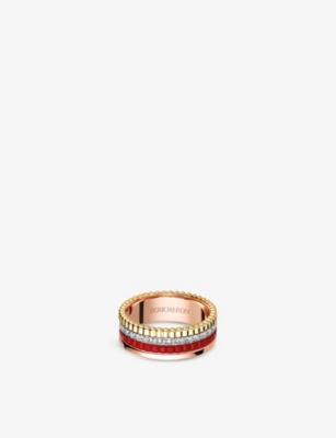BOUCHERON: Quatre Red Edition 18ct rose-gold, yellow-gold, white-gold, ceramic and 0.24ct diamond ring