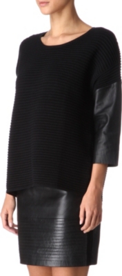 SANDRO Scrupule leather and knit top