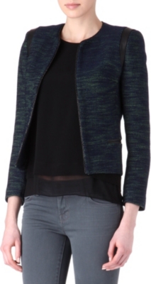 SANDRO Valentin tweed leather-trim jacket
