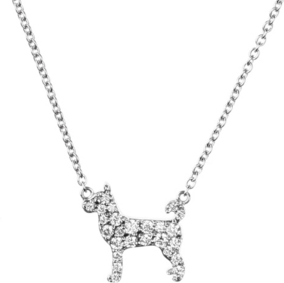 QEELIN Petite Dog 18ct white gold diamond pendant necklace