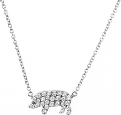 QEELIN Petite Pig 18ct white gold diamond pendant necklace