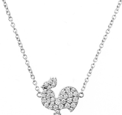 QEELIN Petite Rooster white gold diamond pendant necklace