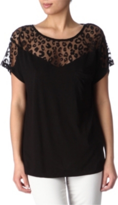 FRENCH CONNECTION Leopard-lace jersey top
