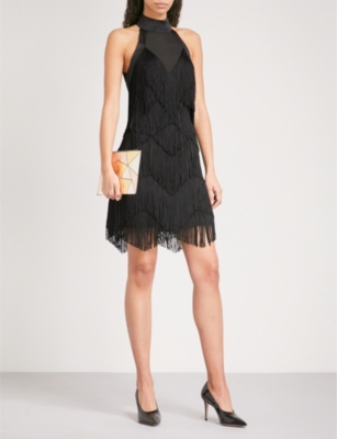 KAREN MILLEN - Mesh-panelled fringed satin mini dress | Selfridges.com