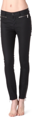KAREN MILLEN Coated zip-detail skinny mid-rise jeans
