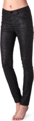 KAREN MILLEN Skinny snake-print coated jeans
