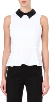 KAREN MILLEN Beaded-collar peplum blouse