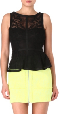 KAREN MILLEN Embroidered lace peplum top