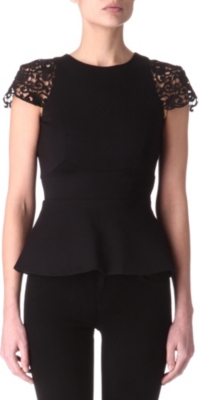 KAREN MILLEN Crochet sleeve peplum top