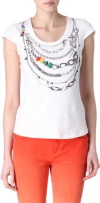 KAREN MILLEN Embellished necklace-print t-shirt