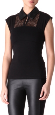 KAREN MILLEN Faux leather collar top