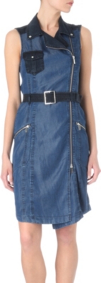 KAREN MILLEN Denim zip biker dress
