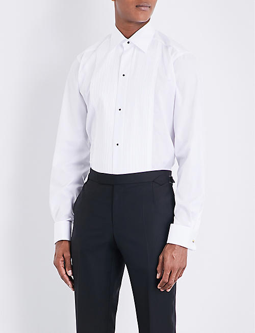 ETON: Pleated-panel double-cuff regular-fit cotton dress shirt