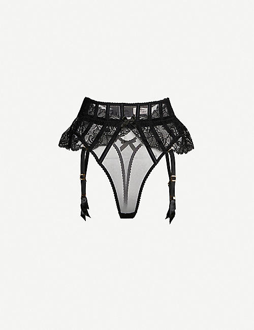 AGENT PROVOCATEUR: Rozlyn mesh and lace suspender thong
