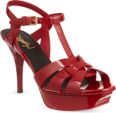 SAINT LAURENT Tribute patent leather mid-heel sandals
