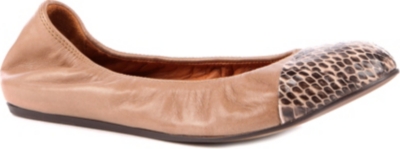 LANVIN Peep Pit leather and snakeskin pumps