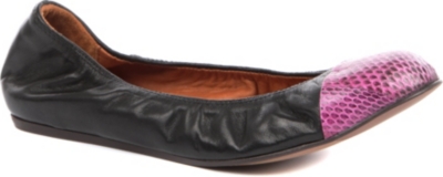 LANVIN Peep Pit leather and snakeskin pumps
