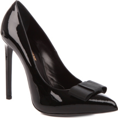 SAINT LAURENT Paris bow-detailed patent-leather court shoes