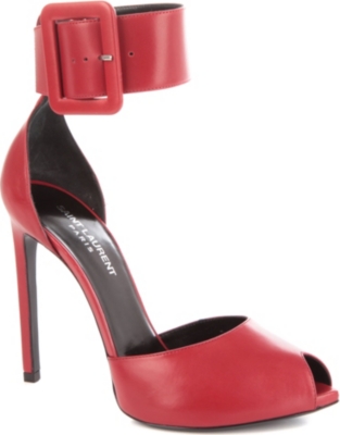 SAINT LAURENT Paris leather peep-toe sandals