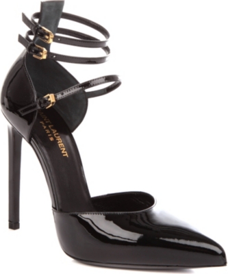 SAINT LAURENT Paris three-strap patent-leather sandals