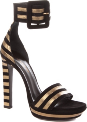 SAINT LAURENT Paloma suede and leather striped sandals