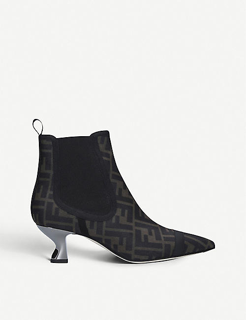 FENDI: Colibri mesh and leather ankle boots