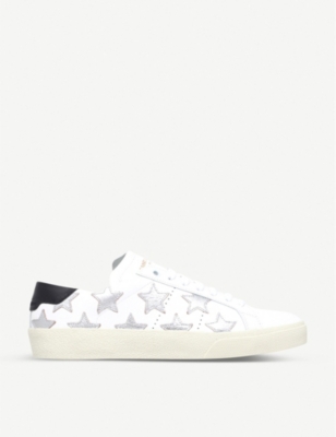 SAINT LAURENT: Court classic star-embroidered leather trainers