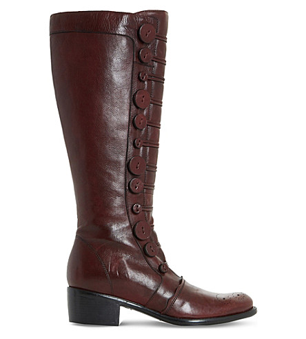 DUNE - Pixie D button leather knee-high boots | Selfridges.com