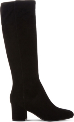 knee high black suede boots with heel