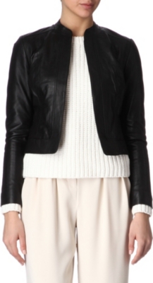 REISS Bryony cropped leather jacket