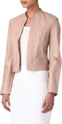 REISS Bryony cropped leather jacket