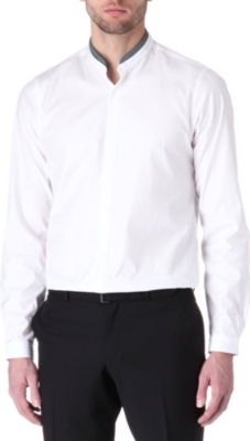 THE KOOPLES Leather-collar fitted single-cuff shirt