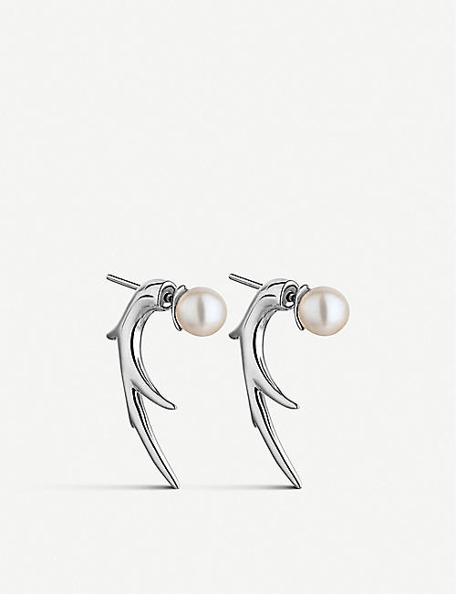 SHAUN LEANE: Cherry Blossom Talon sterling silver and pearl earrings