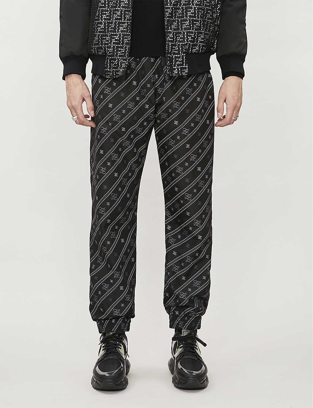 Drawstring-waistband brand-print shell trousers(8558583)