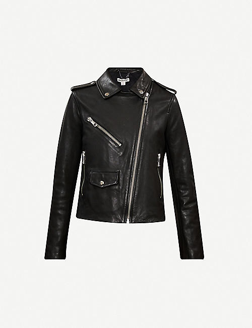 WHISTLES: Agnes zip-through sheepskin-leather biker jacket