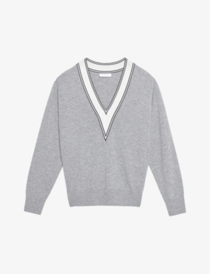 Camie striped-trim wool-blend sweatshirt(9120829)