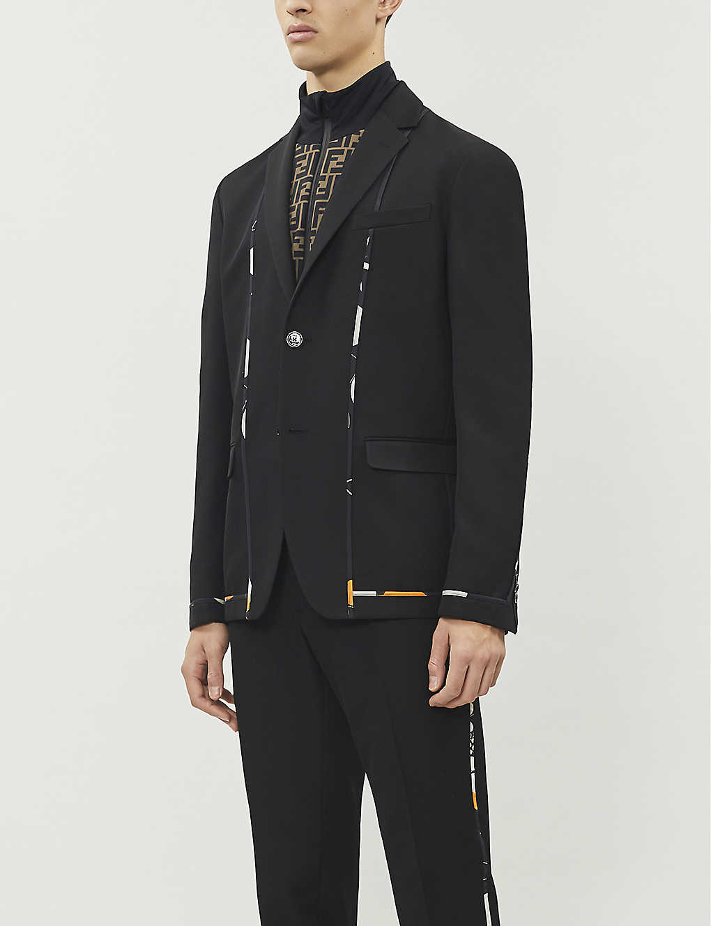Contrast-piping slim-fit wool-blend blazer(8613100)